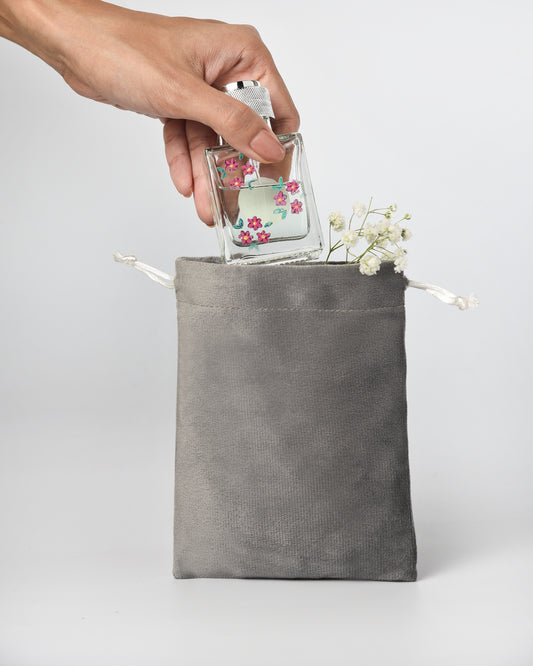Grey Velvet Drawstring Potli