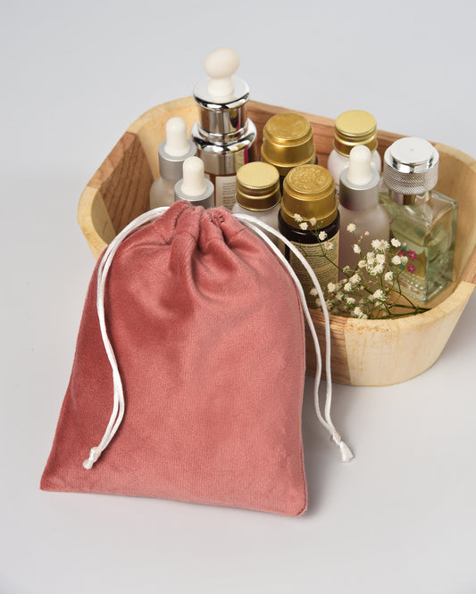 Coral Pink Velvet Drawstring Potli