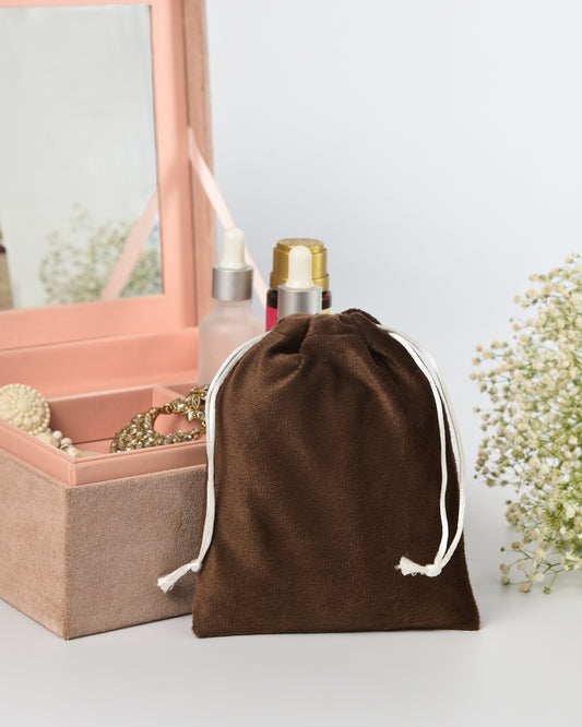 Brown Velvet drawstring Potli