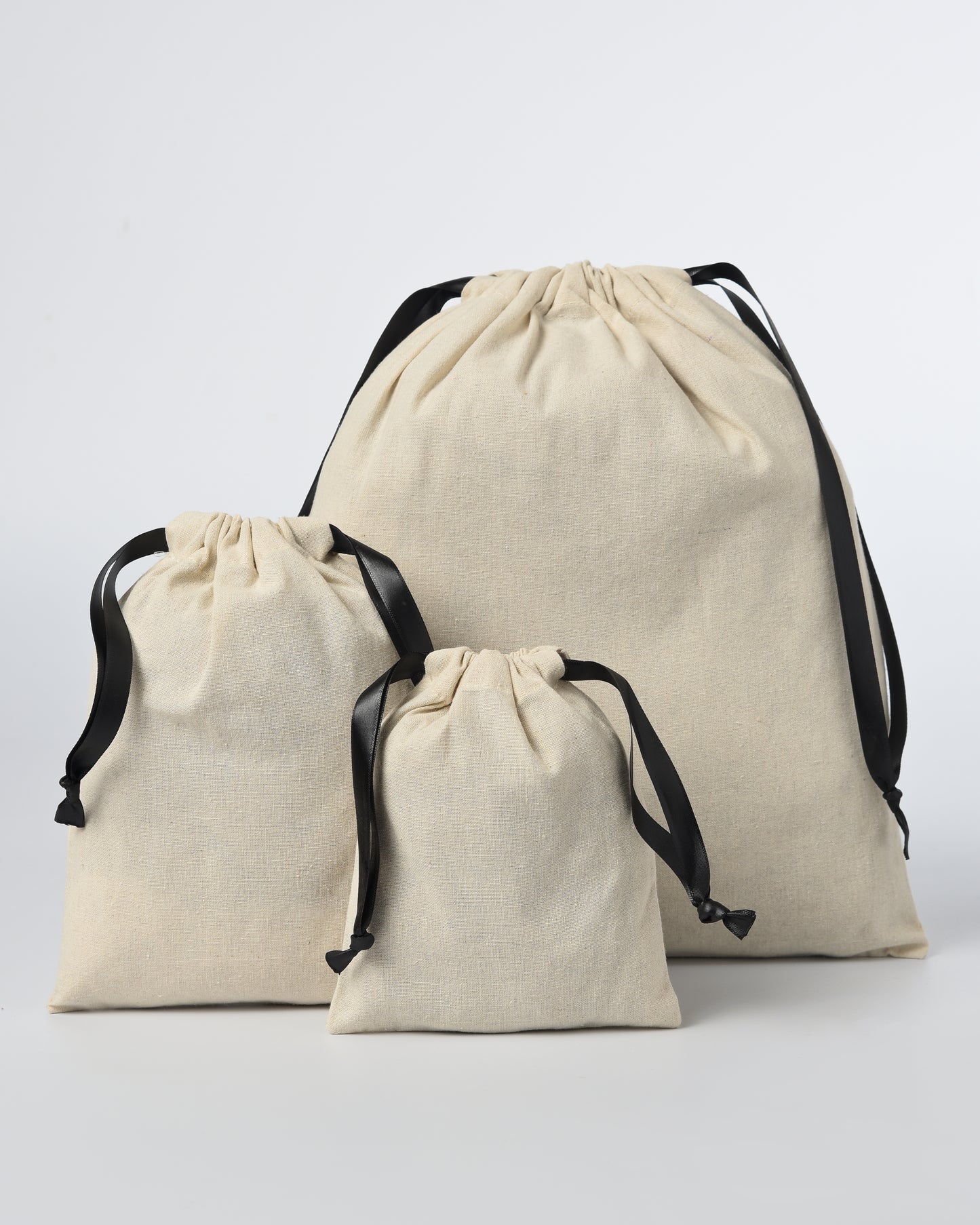 Cotton Drawstring Potli with Black ribbon