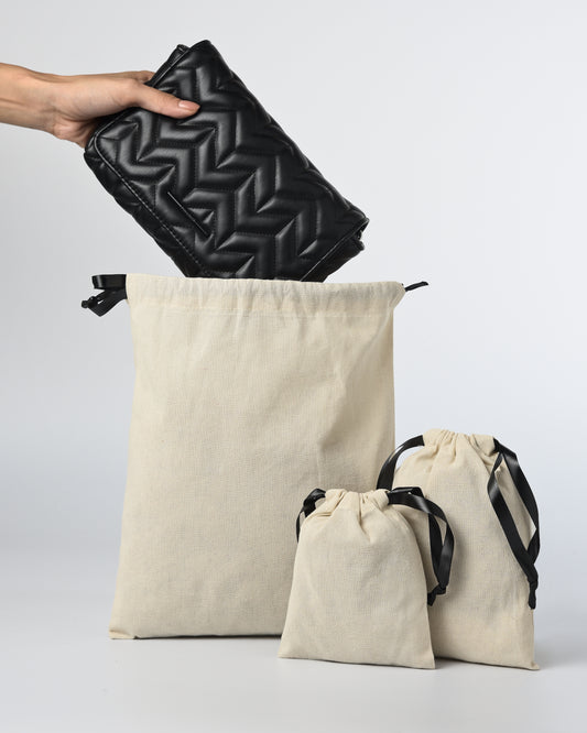 Cotton Drawstring Potli with Black ribbon