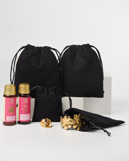 Black Cotton Drawstring Potli