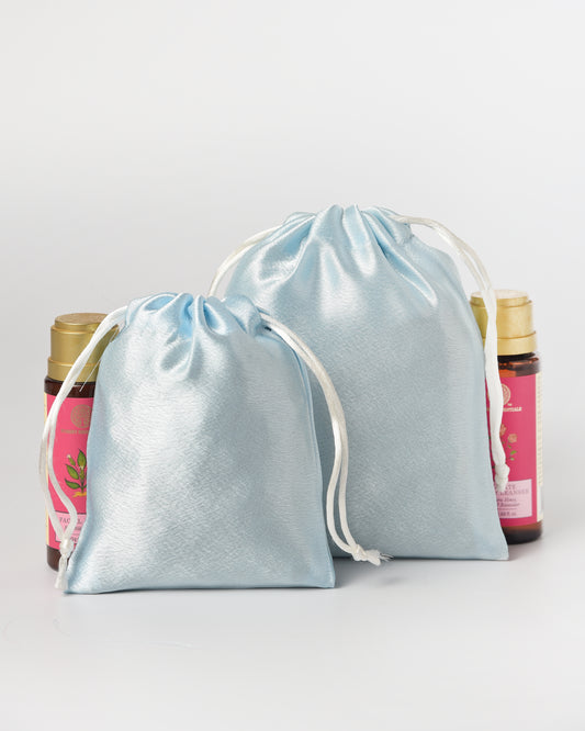 Light Blue Satin Drawstring Potli