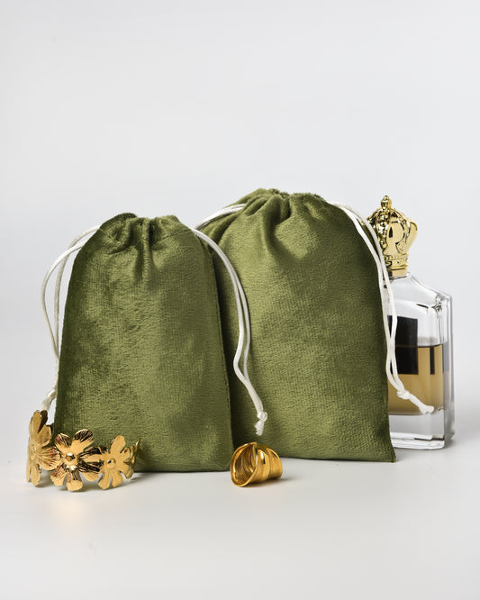 Green Velvet Drawstring Potli