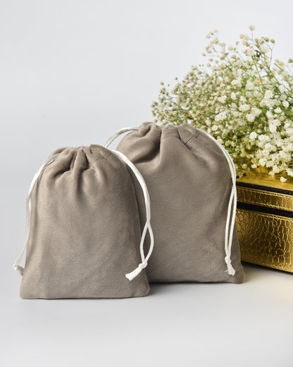Harbor Grey Velvet Drawstring Potli