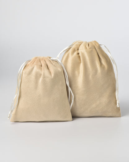 Beige Velvet Drawstring Potli