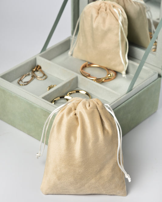 Beige Velvet Drawstring Potli