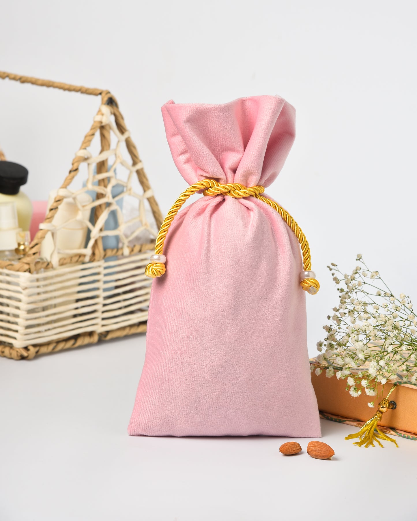 Light Pink Velvet Fancy Drawstring Potli