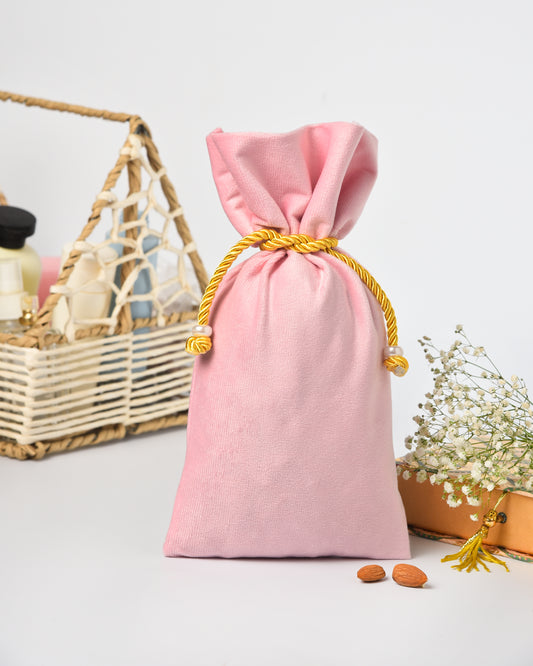 Light Pink Velvet Fancy Drawstring Potli