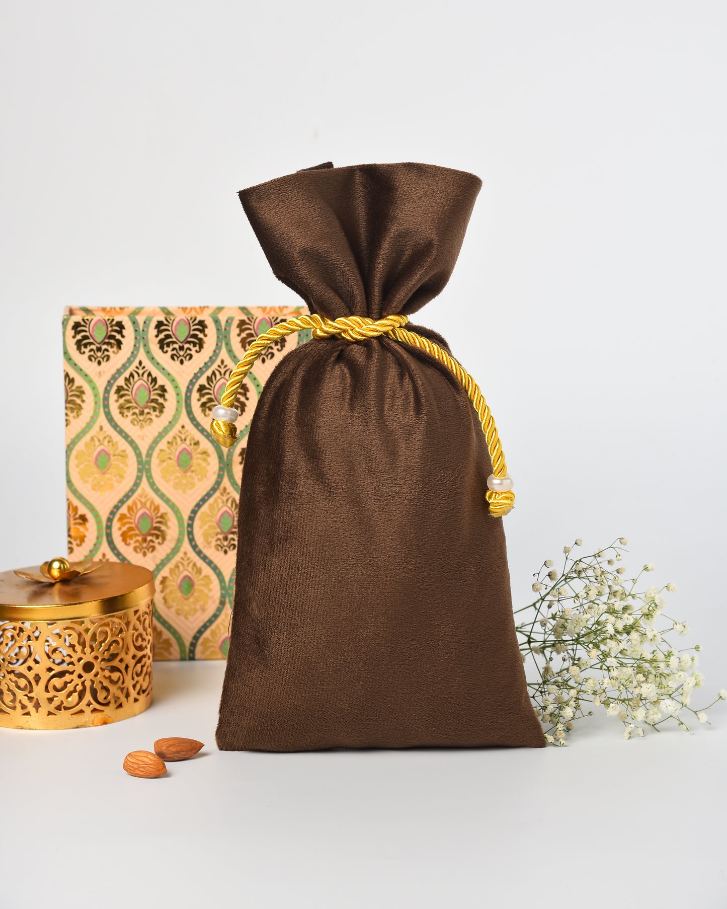 Brown Velvet Fancy Drawstring Potli
