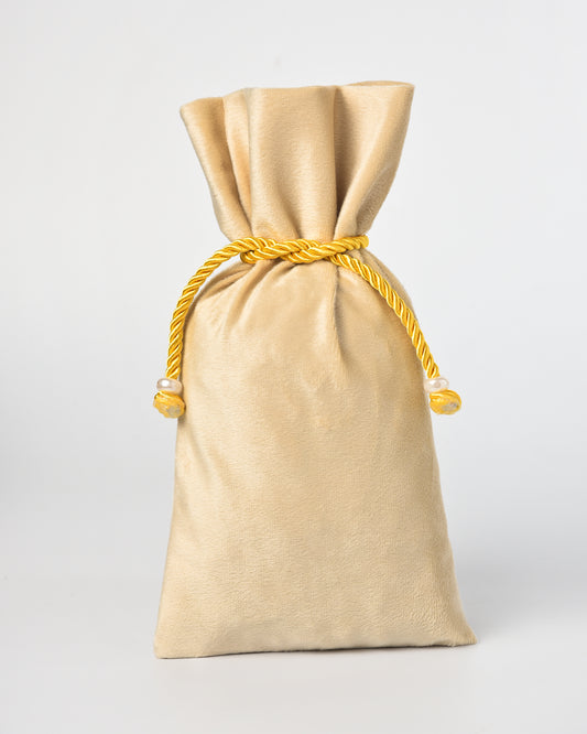 Beige Velvet Fancy Drawstring Potli