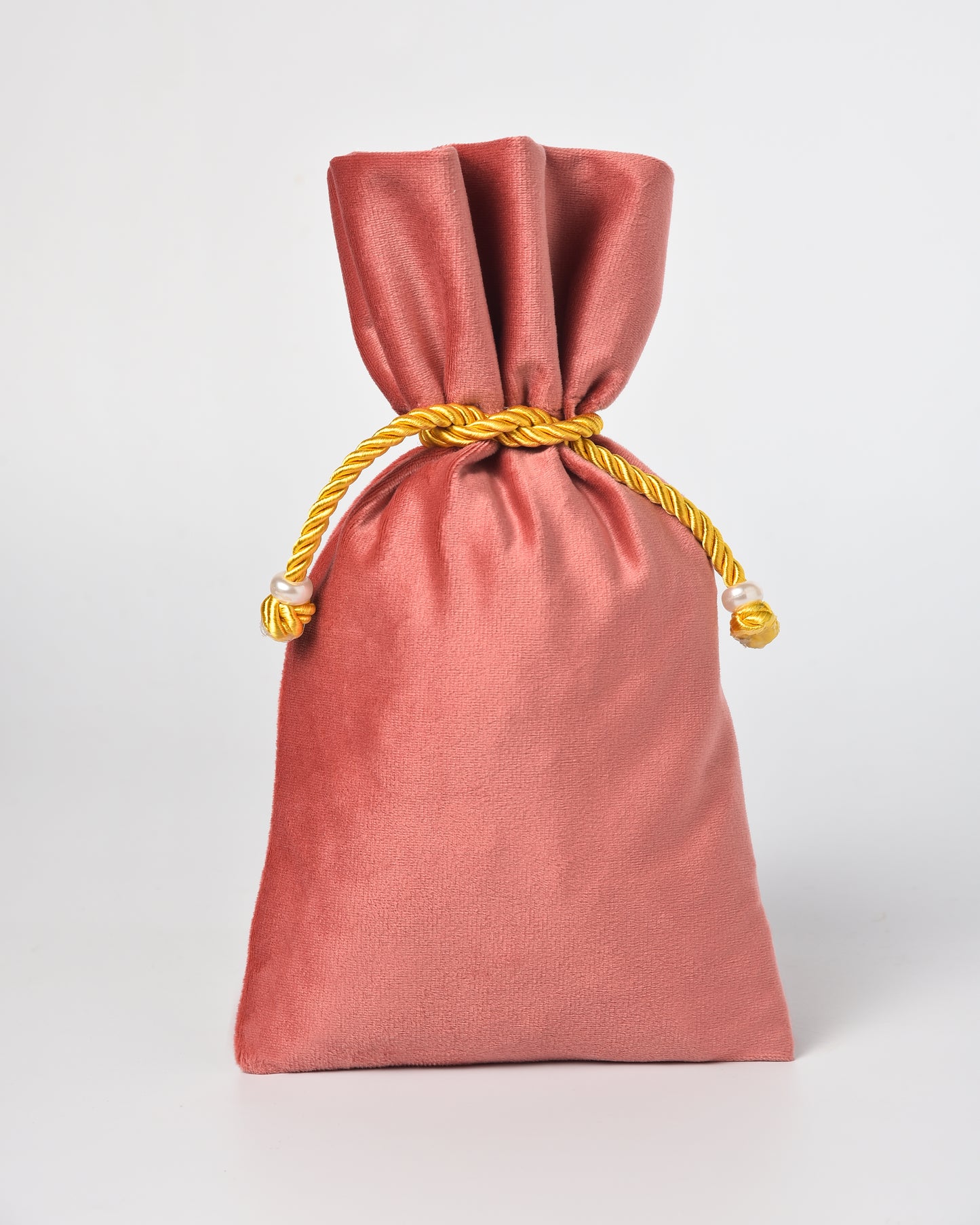 Coral Pink Fancy Drawstring Velvet Potli