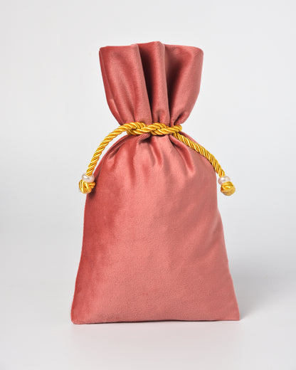 Coral Pink Fancy Drawstring Velvet Potli